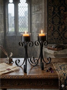 Pair Metal Candle Holders Gothic Castlecore Medieval Rustic Brutalist Chateau